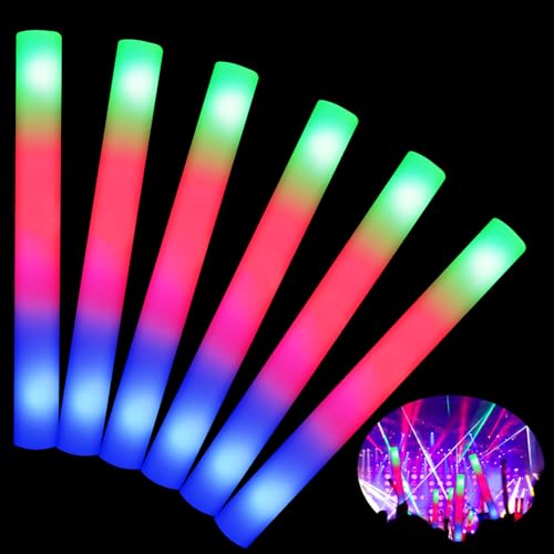 VEYLIN 30 x Schaumstoff-Stäbchen, LED-Schaumstoffstäbchen mit 3 Lichtfunktionen, leuchten im Dunkeln, Partytüten, blinkende Leuchtstäbe für Party von VEYLIN