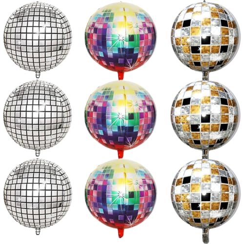 Disco Balloon, VEghee 9 Pack 4D Disco Balloon,Multicoloured Disco Foil Balloons, Balloons for Disco Theme Party, Birthday Party, Mitzvah Graduation Decoration Party（22 Inch） von VEghee