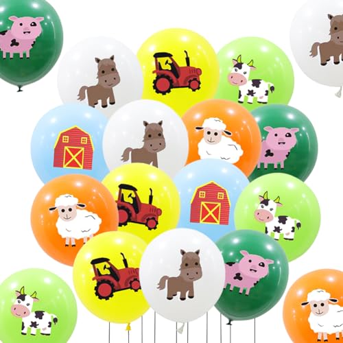 VEghee 48 Stücke 12 Zoll Bauernhof Tier Ballon, Tiere Luftballon Deko-Set, Tierdruck Latex Ballons, Kuh Schaf Schwein Maultier Traktor Haus Bauernhaus Ballon für Geburtstagsfeiern, Babyparty, Bauernho von VEghee