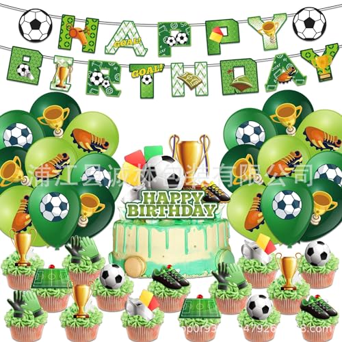 VEghee Football Birthday Party Accessories, 44 Pieces Football Birthday Decorations Football Theme Party Decorations Including Banner Balloon Cupcake Top Hat for Boys' Birthday Decoration von VEghee