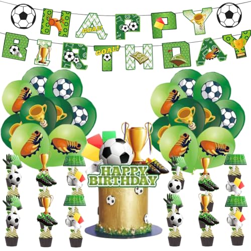 VEghee Football Birthday Party Accessories, 44 Stück Football Geburtstag Dekorationen, Inkl. Banner, Ballons, Cupcake Topper, für Jungs Geburtstag Dekoration von VEghee
