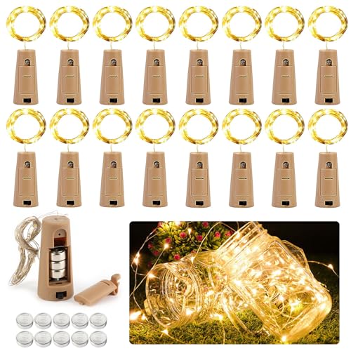 VFANDV 16 Stück Flaschenlicht, Flaschenlichterkette Korken, 2M 20LED Warmweiß Glas Licht Lichterkette mit Batterie, Flaschenlicht Batterie, Lichterkette Flaschenkorken für Hochzeit, Weihnachten Deko von VFANDV