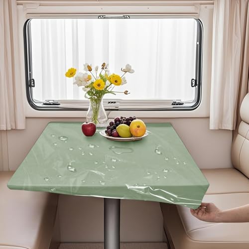 VFGFDJNDFX Set 2 rutschfest Spanntischdecke Für Wohnwagen Wohnmobil - 1 Samt Tischdecken Abwaschbar + 1 PVC Durchsichtige Tischdecke Outdoor Wetterfest (Avocado,152 * 152cm(rund)) von VFGFDJNDFX