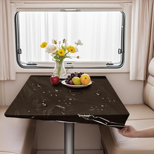 VFGFDJNDFX Set 2 rutschfest Spanntischdecke Für Wohnwagen Wohnmobil - 1 Samt Tischdecken Abwaschbar + 1 PVC Durchsichtige Tischdecke Outdoor Wetterfest (Braun,152 * 152cm(rund)) von VFGFDJNDFX