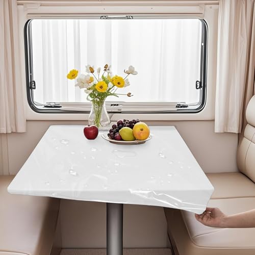 VFGFDJNDFX Set 2 rutschfest Spanntischdecke Für Wohnwagen Wohnmobil - 1 Samt Tischdecken Abwaschbar + 1 PVC Durchsichtige Tischdecke Outdoor Wetterfest (Elfenbein,88 * 192cm(rechteckig)) von VFGFDJNDFX