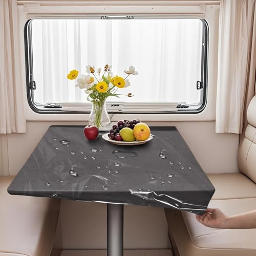 VFGFDJNDFX Set 2 rutschfest Spanntischdecke Für Wohnwagen Wohnmobil - 1 Samt Tischdecken Abwaschbar + 1 PVC Durchsichtige Tischdecke Outdoor Wetterfest (Grau,70 * 134cm(rechteckig)) von VFGFDJNDFX