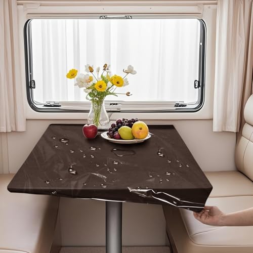 VFGFDJNDFX Set 2 rutschfest Spanntischdecke Für Wohnwagen Wohnmobil - 1 Samt Tischdecken Abwaschbar + 1 PVC Durchsichtige Tischdecke Outdoor Wetterfest (Kaffee,183 * 183cm(rund)) von VFGFDJNDFX