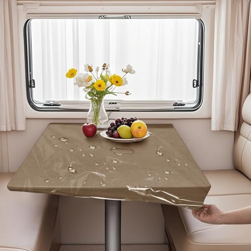VFGFDJNDFX Set 2 rutschfest Spanntischdecke Für Wohnwagen Wohnmobil - 1 Samt Tischdecken Abwaschbar + 1 PVC Durchsichtige Tischdecke Outdoor Wetterfest (Leder,70 * 134cm(rechteckig)) von VFGFDJNDFX
