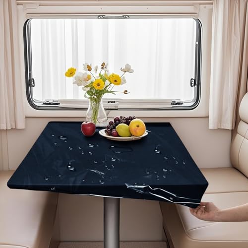 VFGFDJNDFX Set 2 rutschfest Spanntischdecke Für Wohnwagen Wohnmobil - 1 Samt Tischdecken Abwaschbar + 1 PVC Durchsichtige Tischdecke Outdoor Wetterfest (Marine,70 * 134cm(rechteckig)) von VFGFDJNDFX