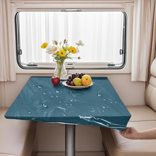 VFGFDJNDFX Set 2 rutschfest Spanntischdecke Für Wohnwagen Wohnmobil - 1 Samt Tischdecken Abwaschbar + 1 PVC Durchsichtige Tischdecke Outdoor Wetterfest (Pfau,183 * 183cm(rund)) von VFGFDJNDFX