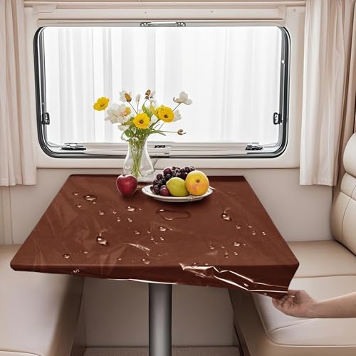 VFGFDJNDFX Set 2 rutschfest Spanntischdecke Für Wohnwagen Wohnmobil - 1 Samt Tischdecken Abwaschbar + 1 PVC Durchsichtige Tischdecke Outdoor Wetterfest (Rost,70 * 134cm(rechteckig)) von VFGFDJNDFX