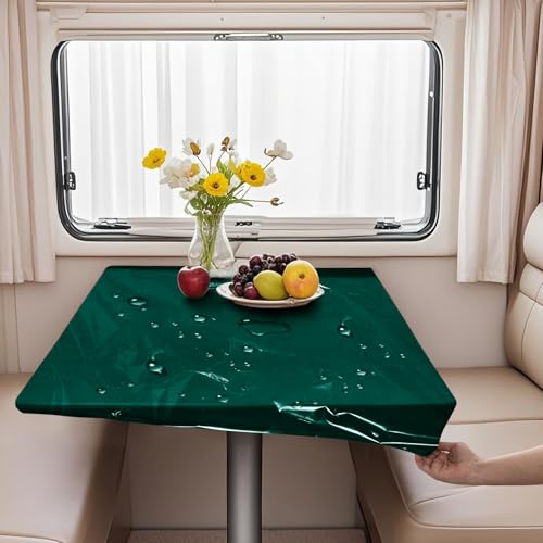 VFGFDJNDFX Set 2 rutschfest Spanntischdecke Für Wohnwagen Wohnmobil - 1 Samt Tischdecken Abwaschbar + 1 PVC Durchsichtige Tischdecke Outdoor Wetterfest (Salbei,88 * 192cm(rechteckig)) von VFGFDJNDFX