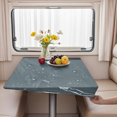 VFGFDJNDFX Set 2 rutschfest Spanntischdecke Für Wohnwagen Wohnmobil - 1 Samt Tischdecken Abwaschbar + 1 PVC Durchsichtige Tischdecke Outdoor Wetterfest (Schiefer,152 * 152cm(rund)) von VFGFDJNDFX