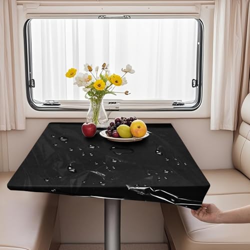 VFGFDJNDFX Set 2 rutschfest Spanntischdecke Für Wohnwagen Wohnmobil - 1 Samt Tischdecken Abwaschbar + 1 PVC Durchsichtige Tischdecke Outdoor Wetterfest (Schwarz,88 * 134cm(rechteckig)) von VFGFDJNDFX