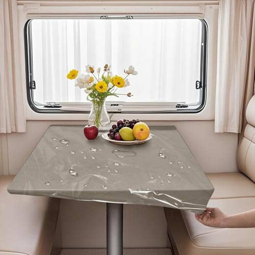 VFGFDJNDFX Set 2 rutschfest Spanntischdecke Für Wohnwagen Wohnmobil - 1 Samt Tischdecken Abwaschbar + 1 PVC Durchsichtige Tischdecke Outdoor Wetterfest (Taupe,88 * 134cm(rechteckig)) von VFGFDJNDFX