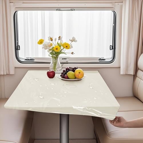 VFGFDJNDFX Set 2 rutschfest Spanntischdecke Für Wohnwagen Wohnmobil - 1 Samt Tischdecken Abwaschbar + 1 PVC Durchsichtige Tischdecke Outdoor Wetterfest (Weib,88 * 192cm(rechteckig)) von VFGFDJNDFX