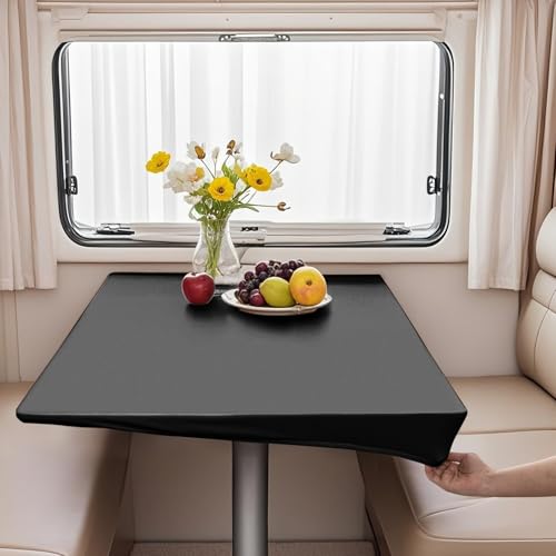 VFGFDJNDFX Spanntischdecke Rechteckig, PVC Outdoor Tischdecke Wetterfest Mit Gummizug, Abwischbare Vinyl Tischtuch Für Wohnmobil Picknick (Schwarz,90 * 140cm(rechteckige)) von VFGFDJNDFX