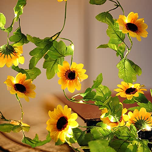VGE Sonnenblume Lichterkette, Außen/Innen LED Warmweiß Beleuchtung Strassenlicht,20 LEDs Hängenden Künstliche Girlande Lichterketten für Haus Schlafzimmer Garten Hof Balkon Party Hochzeits Dekoration von VGE
