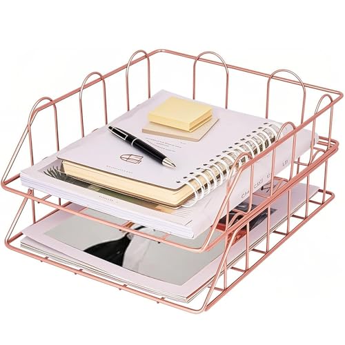 VGECEE 2 Stück Stapelbare A4 Briefablage Metall Dokumentenablage, Metall Schreibtischablage Papierablage Papier Briefablage Schreibtisch Organizer Ablagefächer für zu Hause Schule Büro, Rosegold VGECEE 2 Stück Stapelbare A4 Briefablage Metall Dokumentenablage, Metall Schreibtischablage Papierablage Papier Briefablage Schreibtisch Organizer Ablagefächer für zu Hause Schule Büro, Rosegold von VGECEE