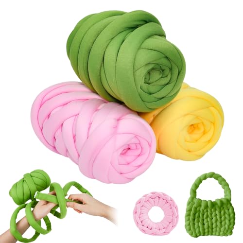 VGECEE Dickes Strickgarn, 3 Rollen Armstricken Wolle 750g/39m Dicke Wolle zum Handstricken Rosa/Grün/Gelb Handstricken Armstricken Garn Chunky Yarn Decke Bunte Strickwolle Garn zum Häkeln von VGECEE