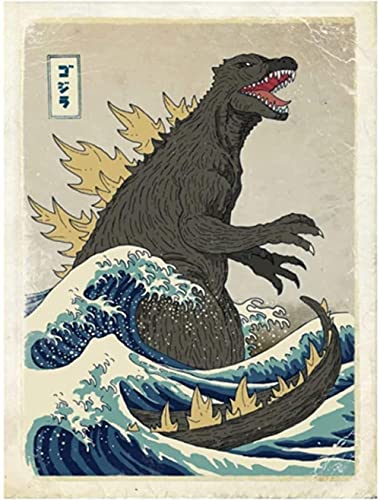VGJM 5D Diamond Painting Cross Stitch Godzilla Japan Kanagawa Great Wave Replica Art Home Wall Decoration 50x60cm von VGJM