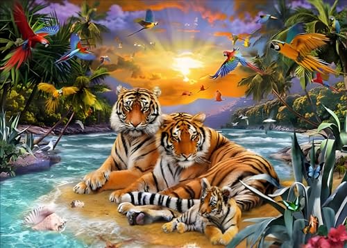 VGJM 5D Diamond Painting Full Drill Kit for Adults - Animal Tigers Bird Rhinestone Arts Craft Home Wall Decor 50x50cm von VGJM
