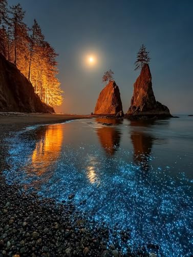 VGJM Beach DIY 5D Diamond Art, Moon Diamond Painting Kits, circle Full Drill Crystal Art Kits for Adults Beginners, DIY Cross Stitch Embroidery Crafts Pictures, for Home Wall Decor, 40x50cm von VGJM