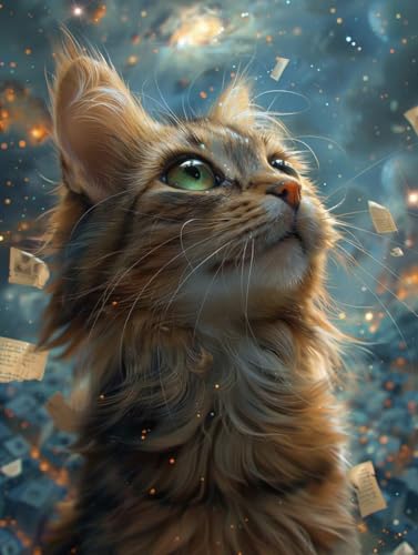 VGJM Cat DIY 5D Diamond Art, Starry Sky Diamond Painting Kits, circle Full Drill Crystal Art Kits for Adults Beginners, DIY Cross Stitch Embroidery Crafts Pictures, for Home Wall Decor, 50x60cm von VGJM
