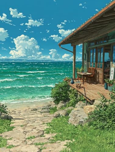 VGJM Coastal DIY 5D Diamond Art, House Diamond Painting Kits, circle Full Drill Crystal Art Kits for Adults Beginners, DIY Cross Stitch Embroidery Crafts Pictures, for Home Wall Decor, 30x40cm von VGJM