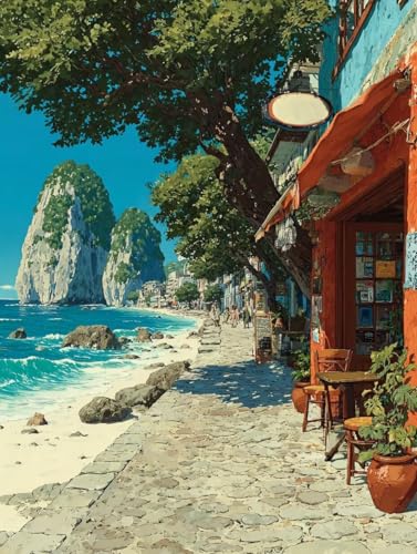 VGJM Coastal Diamond Art Kits Adults, Landscape 5D Diamond Painting for Beginners, DIY circle Full Drill Crystal Art Kits, Crystal Cross Stitch Embroidery Crafts, for Home Wall Decor, Gifts -40x50cm von VGJM