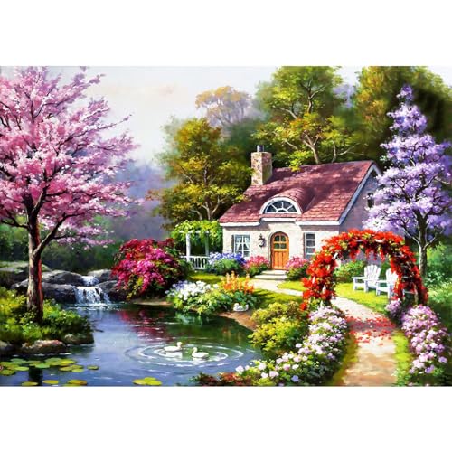 VGJM DIY Diamond Art Painting Kit for Adults - Cottage Garden Round Beads Full Drill Gem Art Paint for Home Wall Decor 40x50cm von VGJM
