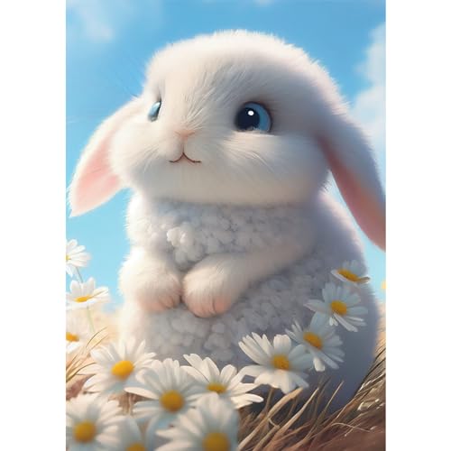 VGJM DIY Diamond Painting Kits, Cute Bunny Diamond Art Kit for Adults, 5D Gem Painting Art Kits with Round Diamond for Home Wall Decor 50x60cm von VGJM
