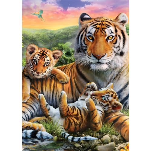 VGJM DIY Diamond Painting Kits, Tiger Family Diamond Art Kit for Adults, 5D Gem Painting Art Kits with Round Diamond for Home Wall Decor 40x40cm von VGJM