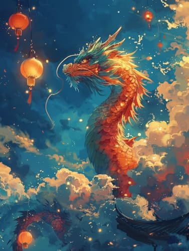 VGJM Dragon DIY 5D Diamond Art, Sky Diamond Painting Kits, circle Full Drill Crystal Art Kits for Adults Beginners, DIY Cross Stitch Embroidery Crafts Pictures, for Home Wall Decor, W-40x40cm von VGJM