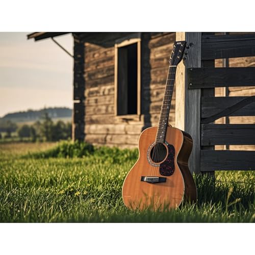 VGJM Guitar on Grassland Farm Log Cabin Diamond Art 5D Diamond Painting DIY Kits Full Round Drill Crystal by Number Mosaic Handmade Arts and Crafts for Living Room Home Wall Decor40x50cm von VGJM