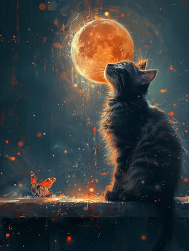 VGJM Moon Diamond Art Kits Adults, Cat 5D Diamond Painting for Beginners, DIY circle Full Drill Crystal Art Kits, Crystal Cross Stitch Embroidery Crafts, for Home Wall Decor, Gifts -40x50cm von VGJM