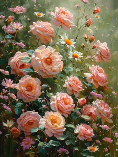 VGJM Rose Diamond Art Kits Adults, Flower 5D Diamond Painting for Beginners, DIY circle Full Drill Crystal Art Kits, Crystal Cross Stitch Embroidery Crafts, for Home Wall Decor, Gifts O-50x50cm von VGJM