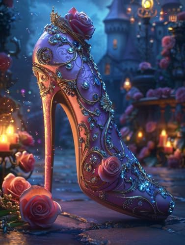 VGJM Shoe DIY 5D Diamond Art, Rose Diamond Painting Kits, circle Full Drill Crystal Art Kits for Adults Beginners, DIY Cross Stitch Embroidery Crafts Pictures, for Home Wall Decor, P-50x50cm von VGJM