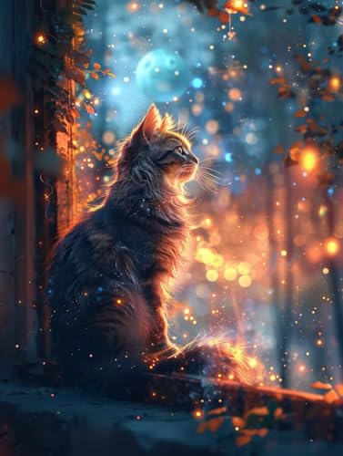 VGJM Starry Sky DIY 5D Diamond Art, Cat Diamond Painting Kits, circle Full Drill Crystal Art Kits for Adults Beginners, DIY Cross Stitch Embroidery Crafts Pictures, for Home Wall Decor, 40x40cm von VGJM