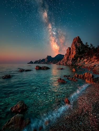 VGJM Starry Sky Diamond Art Kits Adults, Beach 5D Diamond Painting for Beginners, DIY circle Full Drill Crystal Art Kits, Crystal Cross Stitch Embroidery Crafts, for Home Wall Decor, Gifts I-50x50cm von VGJM