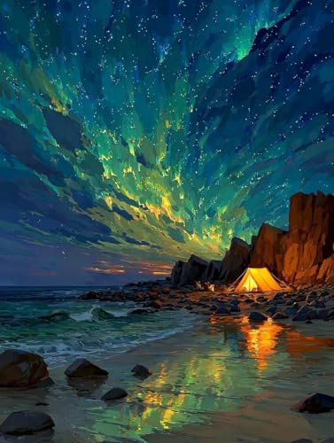 VGJM Starry Sky Diamond Art Kits Adults, Beach 5D Diamond Painting for Beginners, DIY circle Full Drill Crystal Art Kits, Crystal Cross Stitch Embroidery Crafts, for Home Wall Decor, Gifts Y-50x60cm von VGJM