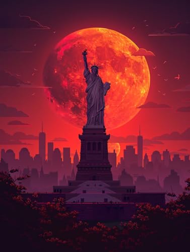 VGJM Statue of Liberty DIY 5D Diamond Art, Moon Diamond Painting Kits, circle Full Drill Crystal Art Kits for Adults Beginners, DIY Cross Stitch Embroidery Crafts Pictures, for Home Decor, E-50x50cm von VGJM