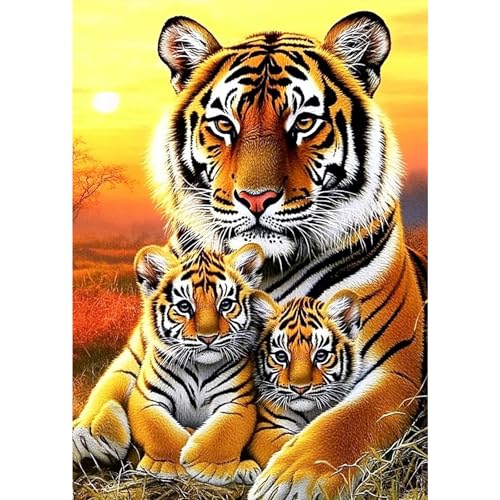 VGJM Tiger Diamond Painting Kits for Adults, Animal Diamond Gem Art Painting for Beginners, Diamond Picture with Full Round Drill Dots Craft Set, 50x50cm von VGJM