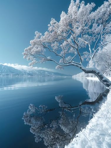 VGJM Tree DIY 5D Diamond Art, Snow Scene Diamond Painting Kits, circle Full Drill Crystal Art Kits for Adults Beginners, DIY Cross Stitch Embroidery Crafts Pictures, for Home Wall Decor, 50x50cm von VGJM