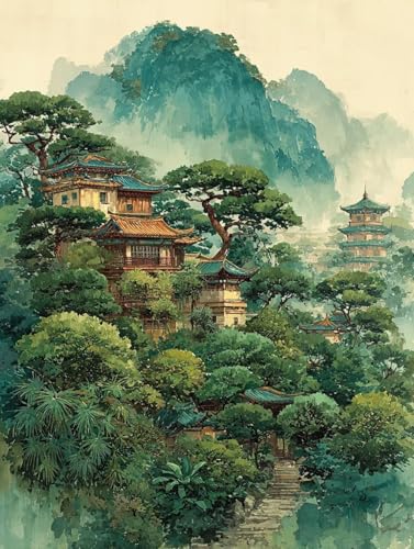 VGJM Tree Diamond Art Kits Adults, Architecture 5D Diamond Painting for Beginners, DIY circle Full Drill Crystal Art Kits, Crystal Cross Stitch Embroidery Crafts, for Home Wall Decor, Gifts -40x50cm von VGJM