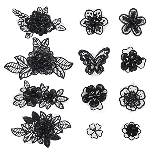 VGOL 12 Stück Schwarze Blumen-Patches Perlenblumen Perlenstickerei-Patches Dekorative Applikation für DIY-Kleidungszubehör VGOL 12 Stück Schwarze Blumen-Patches Perlenblumen Perlenstickerei-Patches Dekorative Applikation für DIY-Kleidungszubehör von VGOL