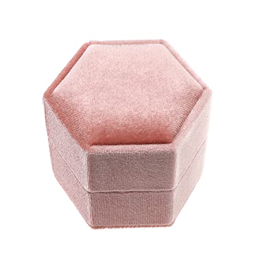 VGOL Samt Doppelring Box Luxus Verlobungsring Aufbewahrungsbox Elegant Klassisch Ohrring Etui Schmuckschatulle Geschenk für Hochzeit Valentinstag Rosa von VGOL