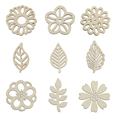 VGOL 100 Stück Blumen- und Blattformen, Holzscheiben, Holzverzierungen, dekorative Holzspäne, Ornamente für DIY, Scrapbooking, Kartenherstellung, Basteln VGOL 100 Stück Blumen- und Blattformen, Holzscheiben, Holzverzierungen, dekorative Holzspäne, Ornamente für DIY, Scrapbooking, Kartenherstellung, Basteln von VGOL