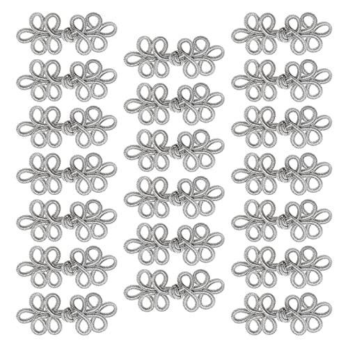 VGOL 20 Paar Chinesische Frosch-Verschlüsse Knoten Froschknöpfe Verschluss Nähverschlüsse Kostümknöpfe für Taoistische Kleidung Cheongsam Cape Umhang Pullover Cardigan Shrug, Silber von VGOL