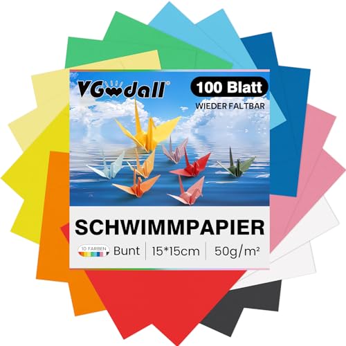VGOODALL 100 Blatt Origami Papier, Doppelseitiges Bastelpapier in Leuchtenden Farben 15x15cm Quadratisches Faltpapier für Kunst Bastelprojekte von VGOODALL